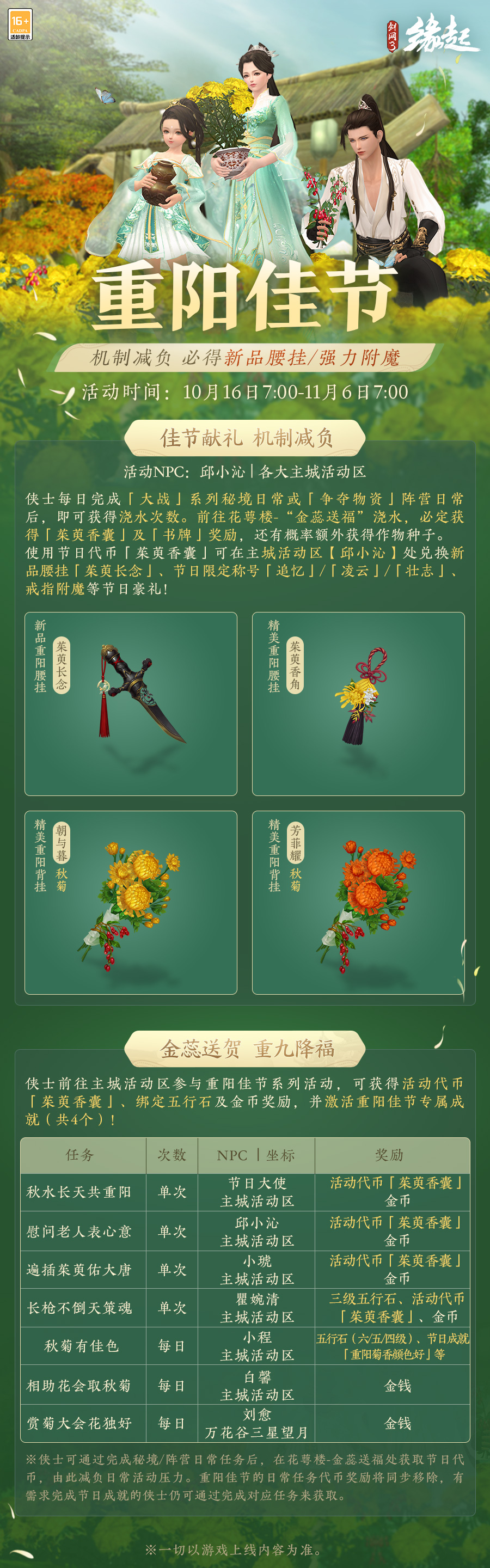 探金英知重阳《剑网3缘起》新裳佳品伴你踏秋而行 探金英知重阳《剑网3缘起》新裳佳品伴你踏秋而行